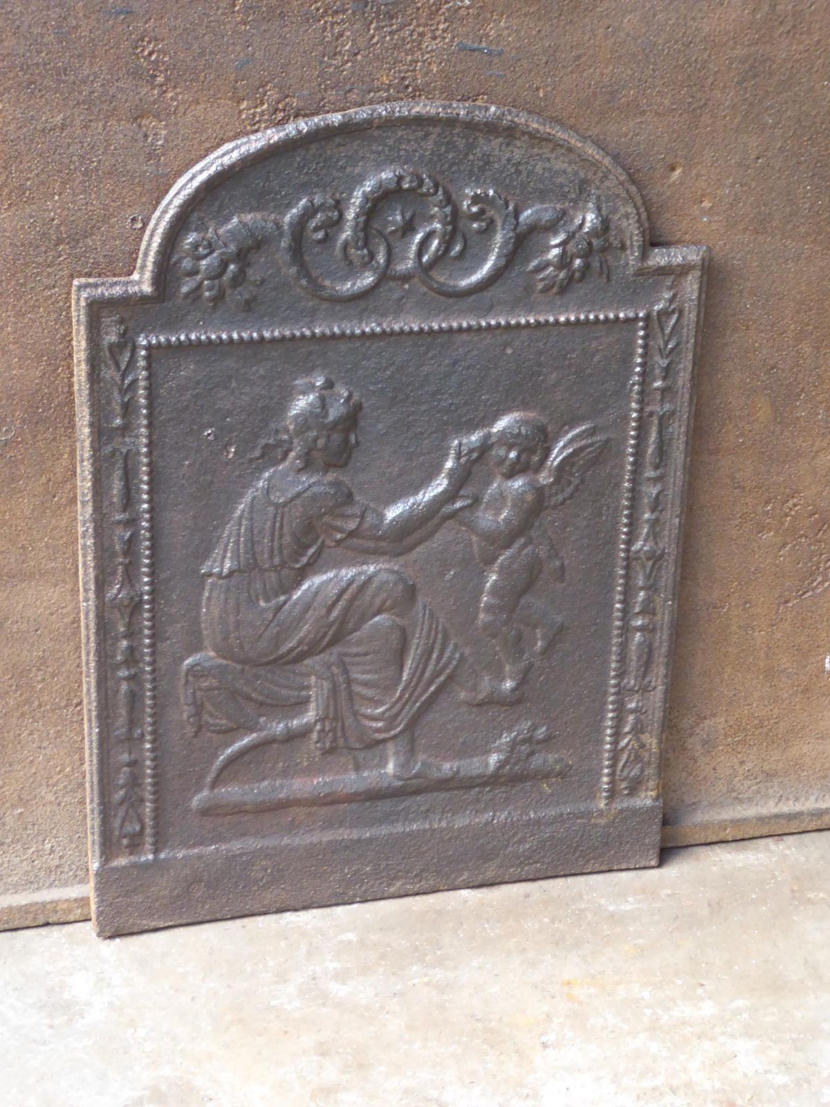 Antique French 'Woman With Cupid' Fireback / Backsplash, 18th 19th Century photo 422.0