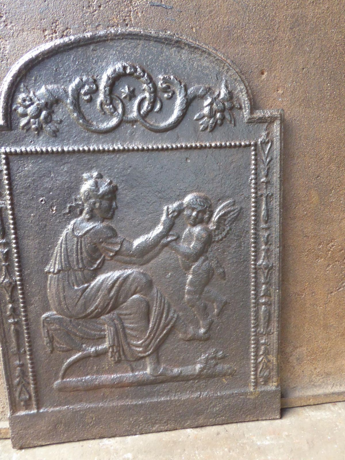 Antique French 'Woman With Cupid' Fireback / Backsplash, 18th 19th Century photo vintage