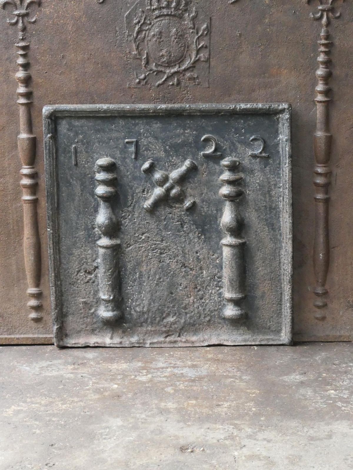 18th C. Louis XIV 'Pillars With Saint Andrew's Cross' Fireback / Backsplash photo for sale