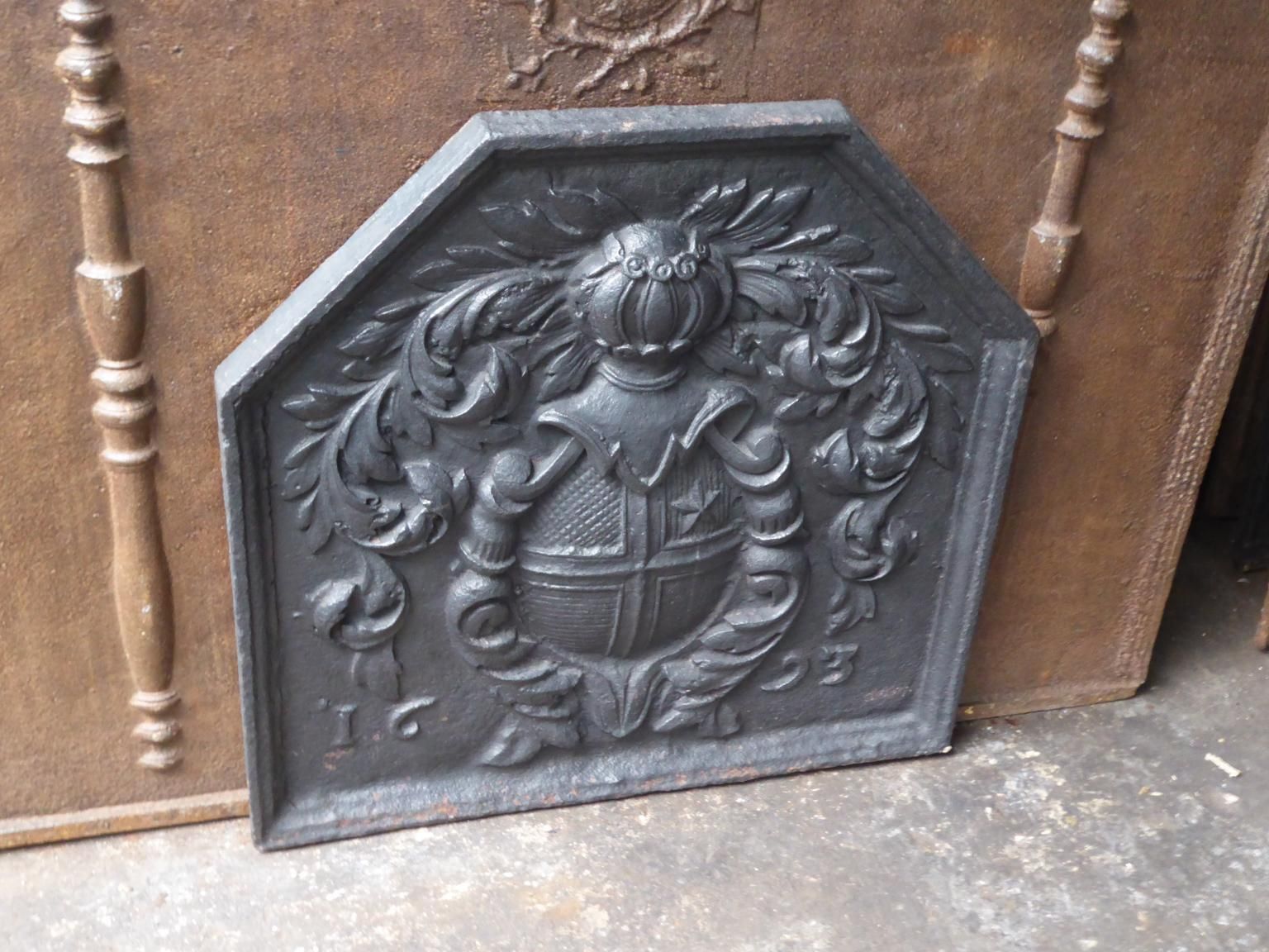 French Louis XIV 'Coat Of Arms' Fireback / Backsplash, 17th Century photo for sale