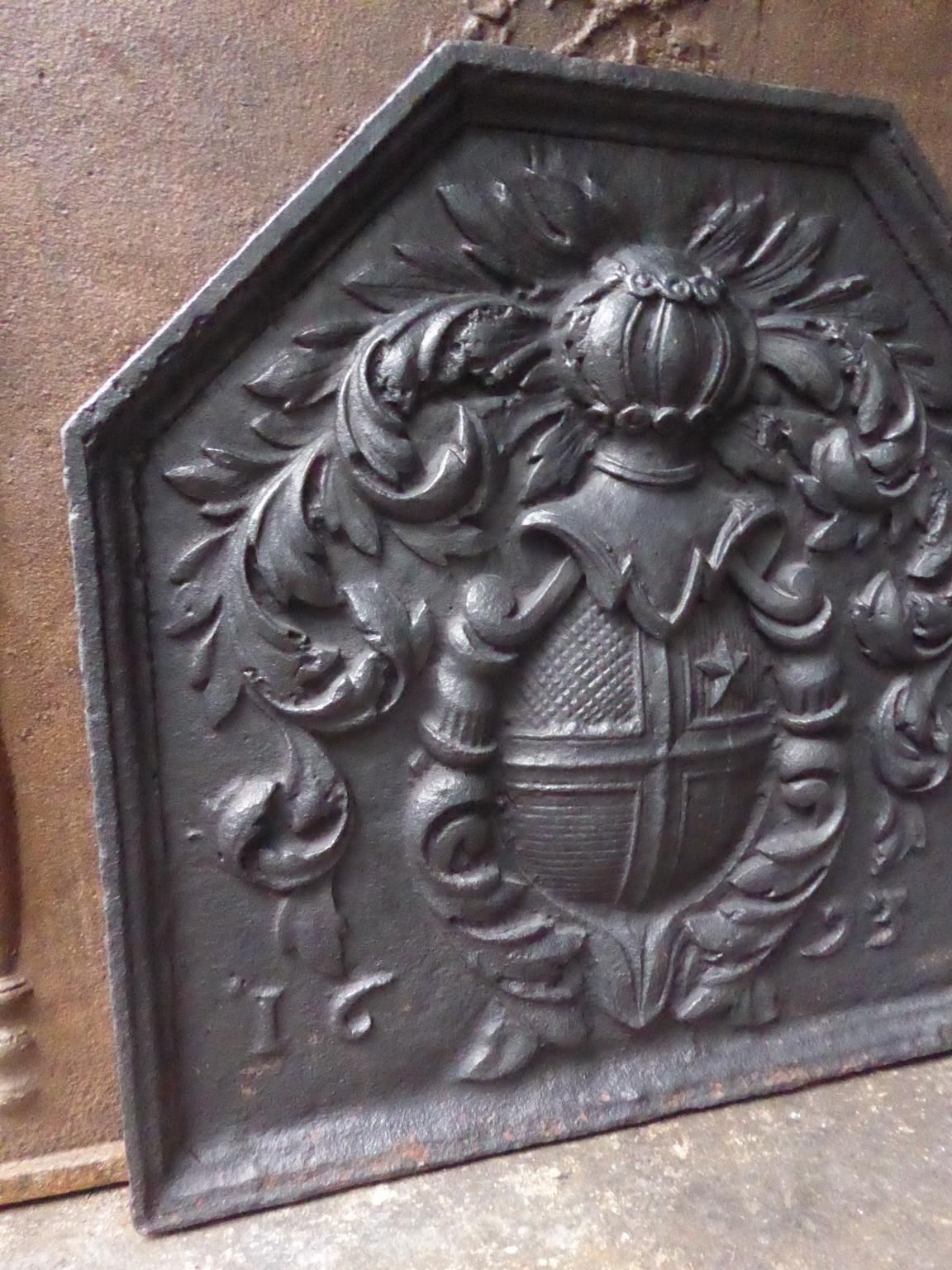 French Louis XIV 'Coat Of Arms' Fireback / Backsplash, 17th Century photo vintage