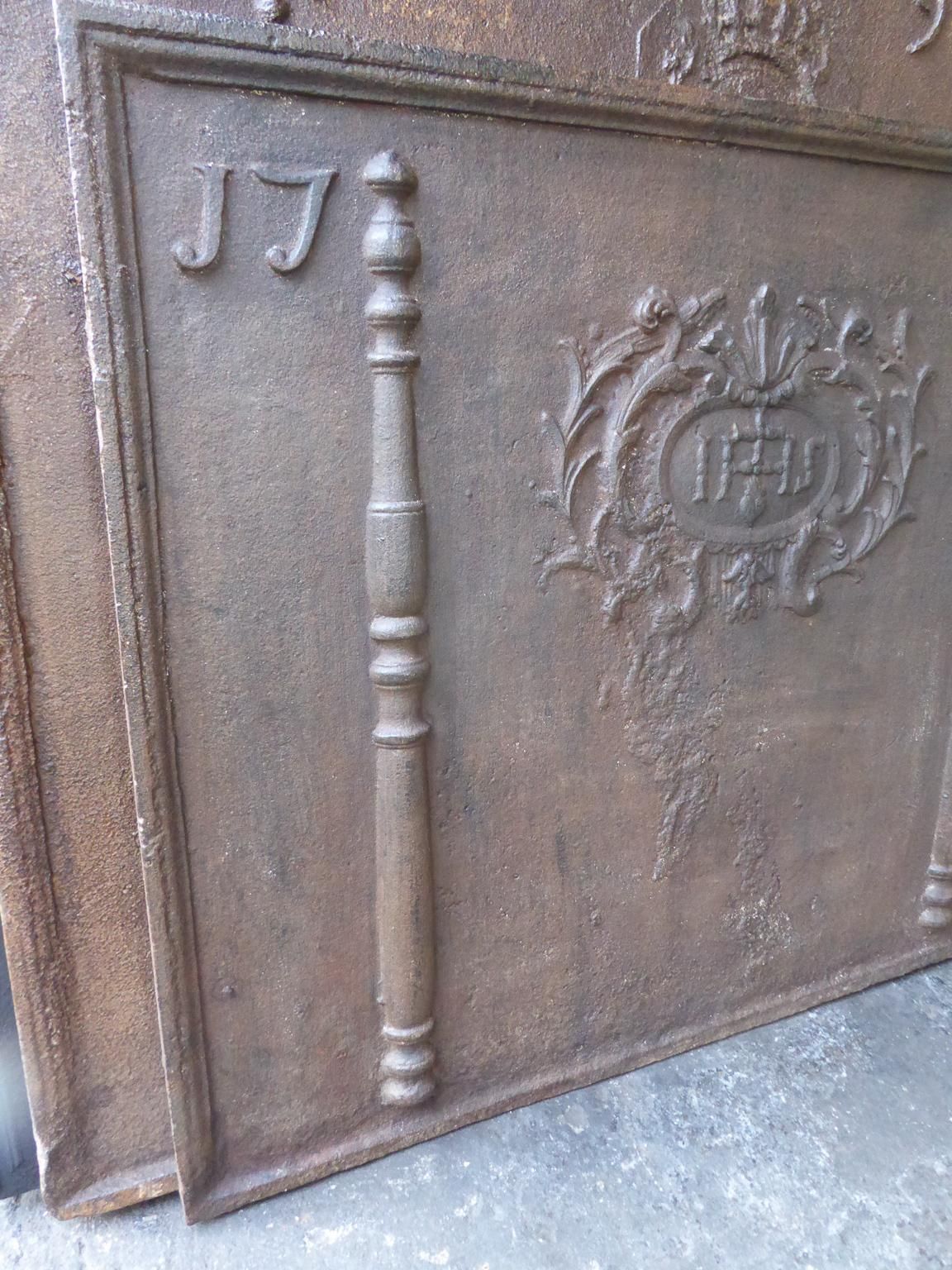 Large French Fireback  / Backsplash With Pillars And Ihs Monogram, Dated 1780 photo vinterior