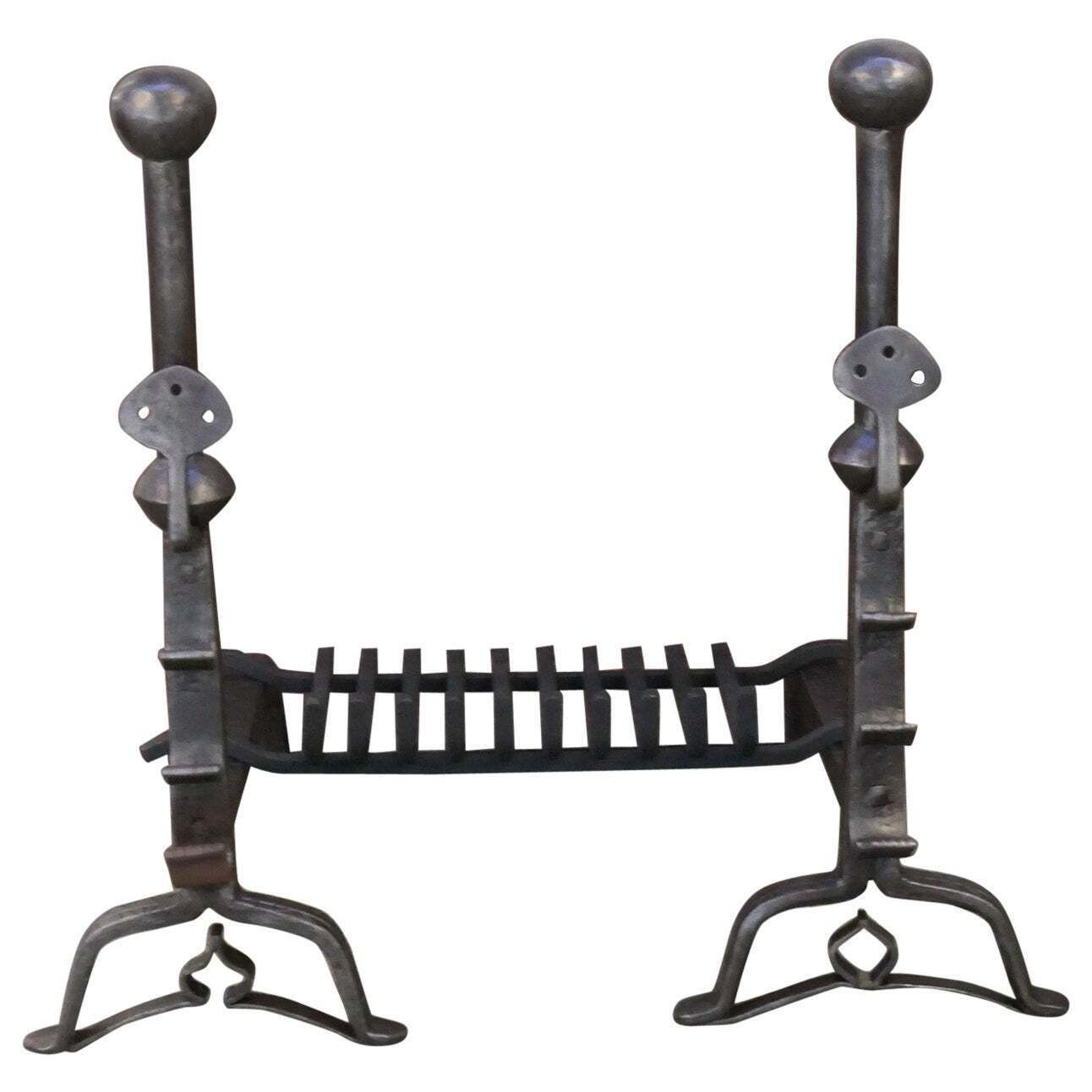 Large French Louis XIII Period Fireplace Grate Or Fire Basket, 17th Century