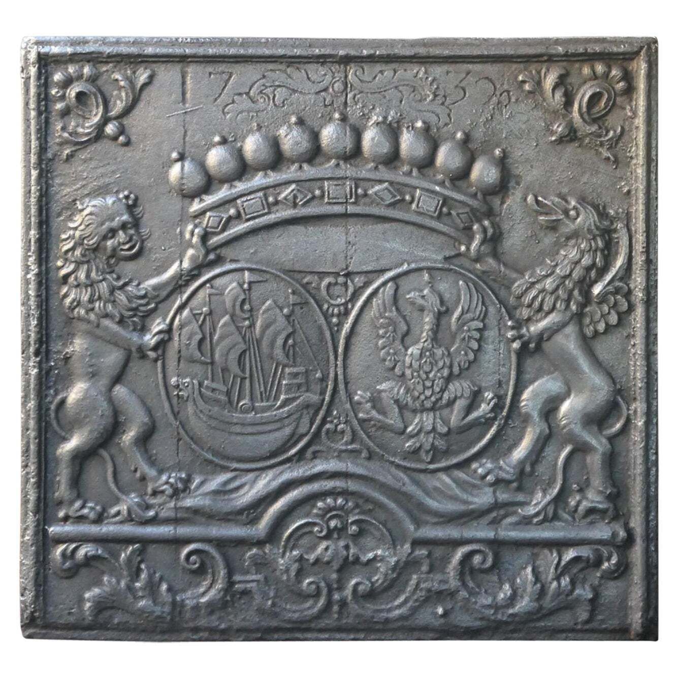 Large 18th Century French Louis XIV 'Coat Of Arms' Fireback / Backsplash