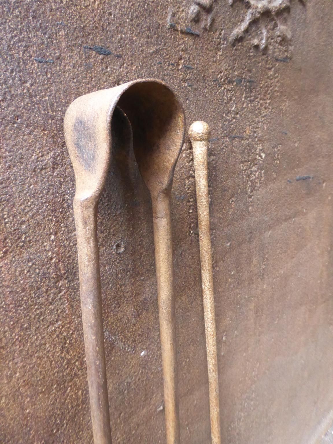 Antique French Wrought Iron Fireplace Tools Or Fire Tools, 18th Century photo for sale