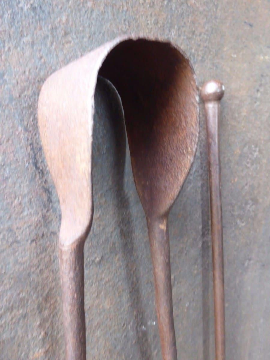 Rustic French Wrought Iron Fireplace Tools Or Fire Tools, 18th Century photo for sale