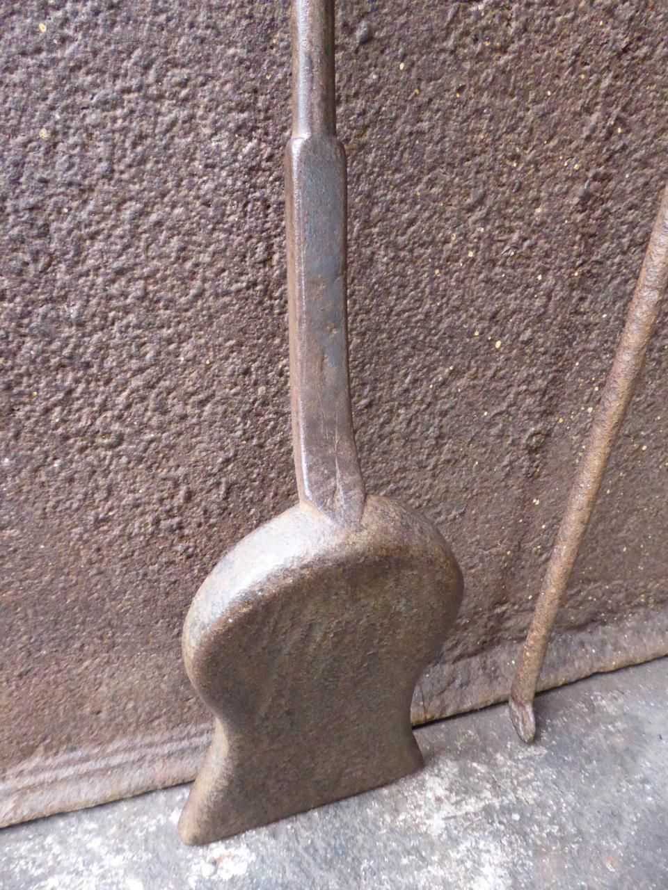 Antique French Wrought Iron Fireplace Tools Or Fire Tools, 18th Century photo vintage