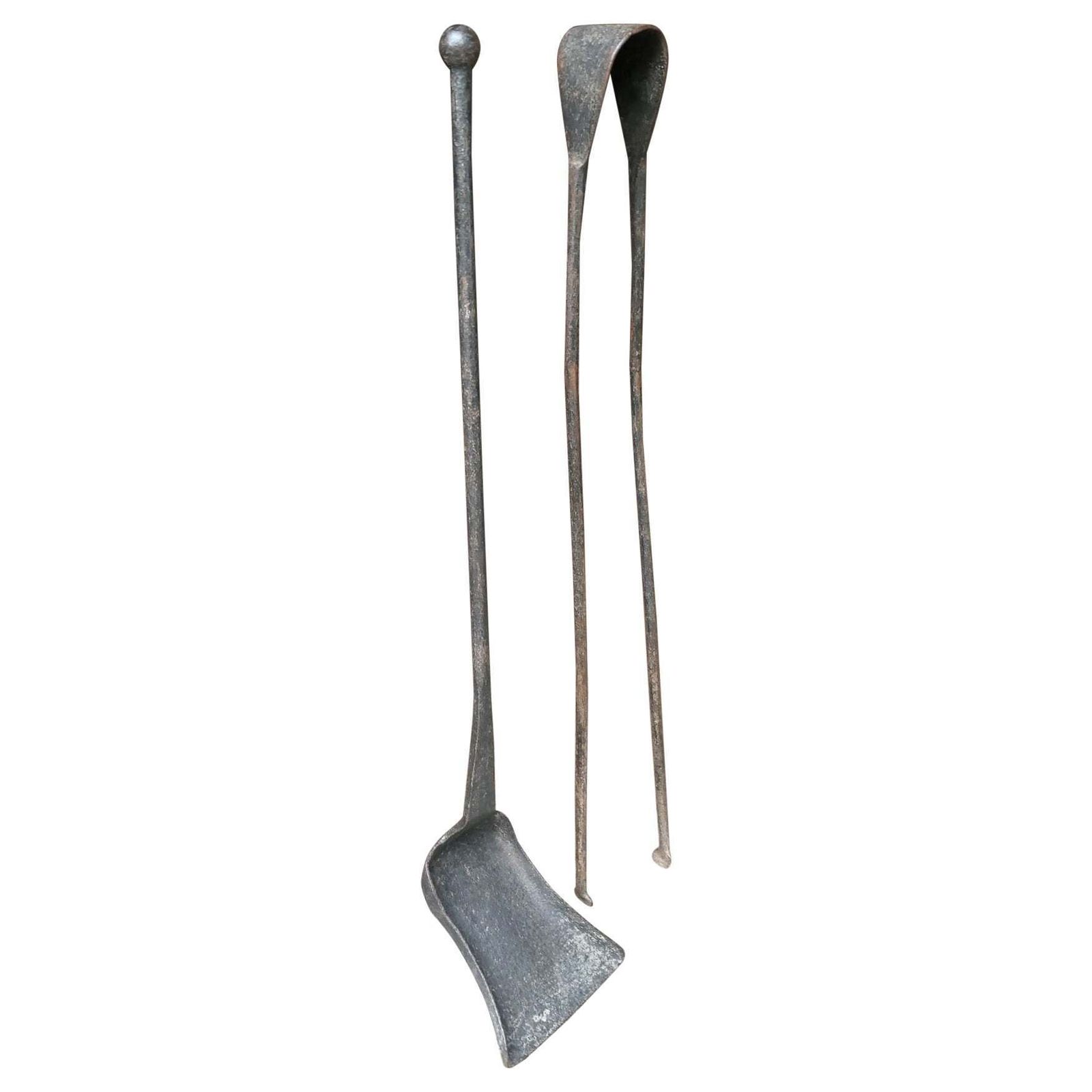 Rustic French Wrought Iron Fireplace Tools Or Fire Tools, 18th Century