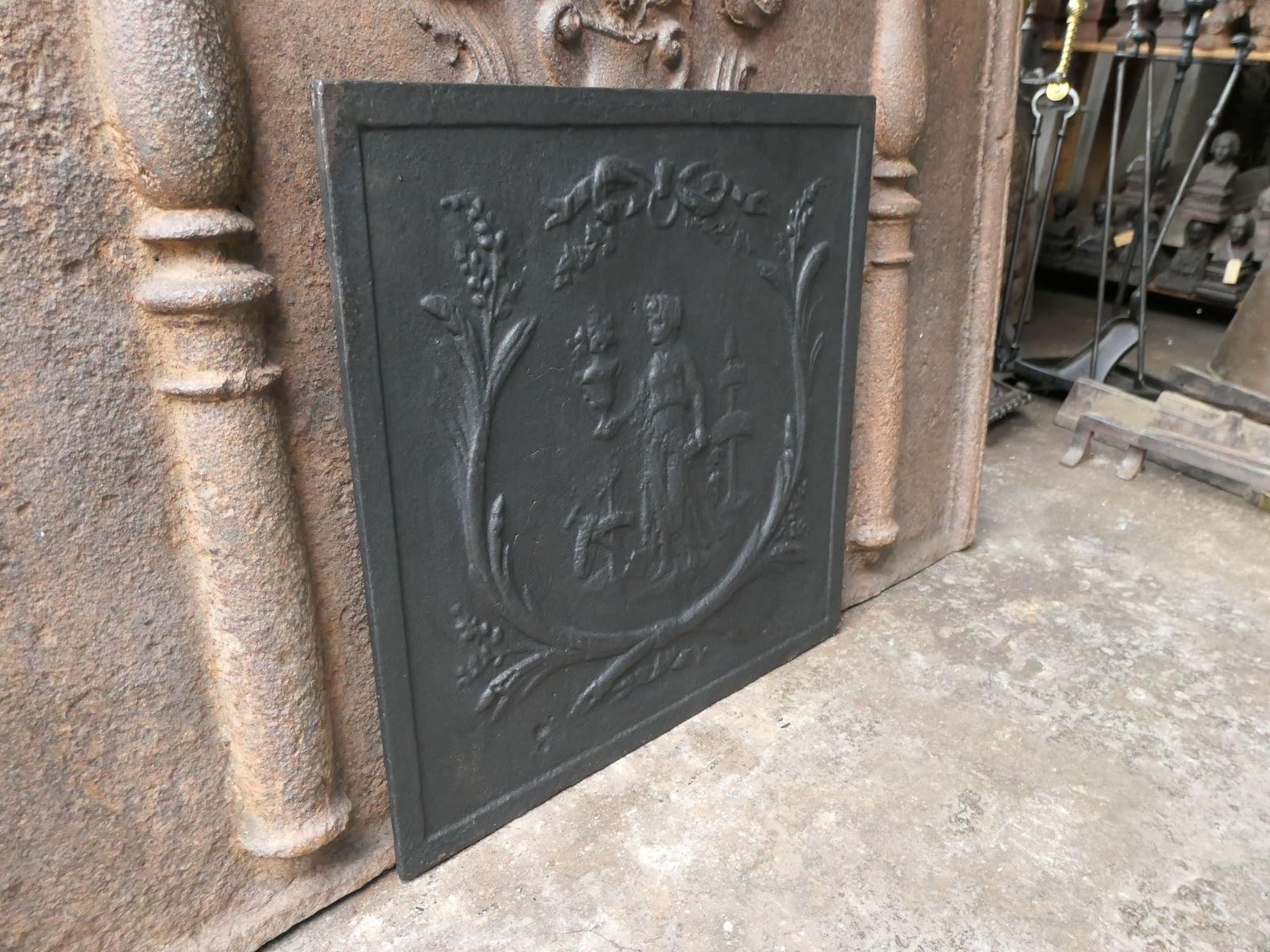photo furniture Early 19th Century French 'Gardening' Fireback / Backsplash