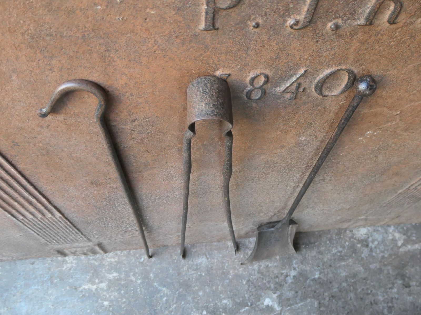 photo vintage Rustic French Neoclassical Fireplace Tools, 18th 19th Century