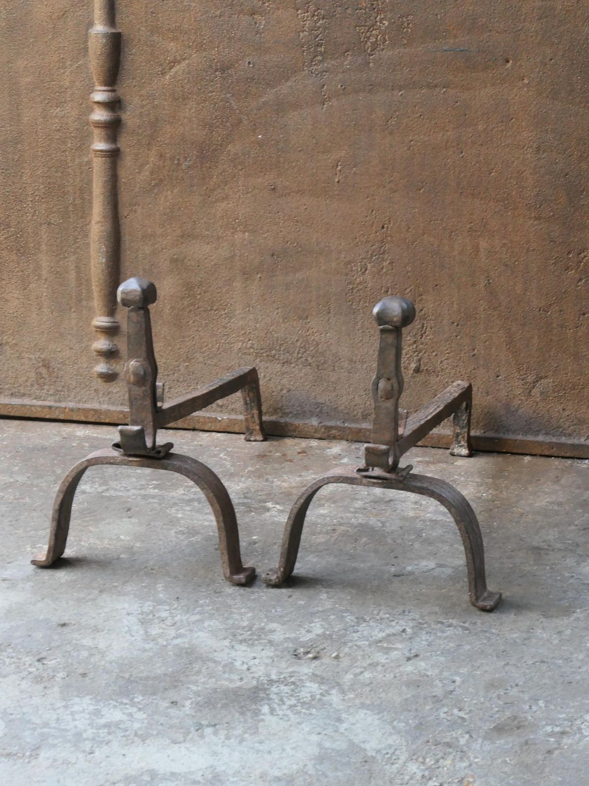 18th C. French Louis XV Wrought Iron Andirons photo 320.0