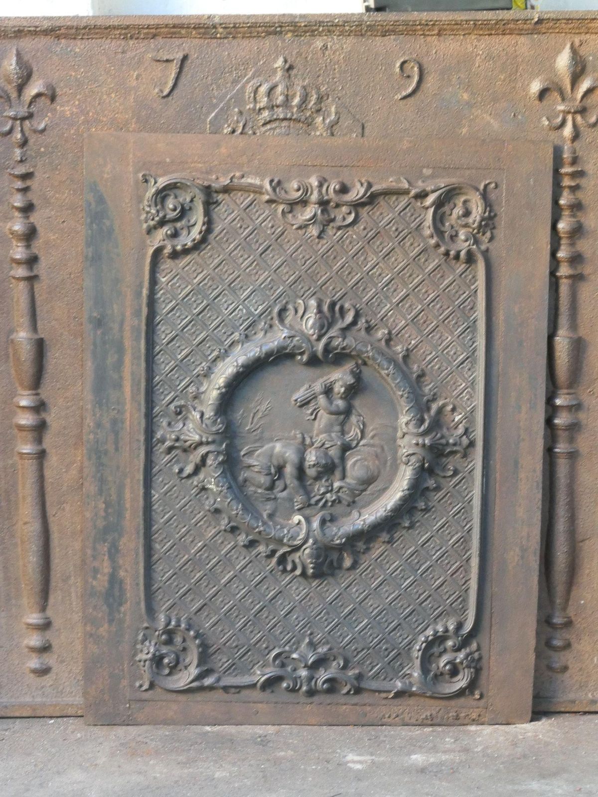 French Early 20th Century Louis XV Style 'Cupids' Fireback / Backsplash. photo furniture