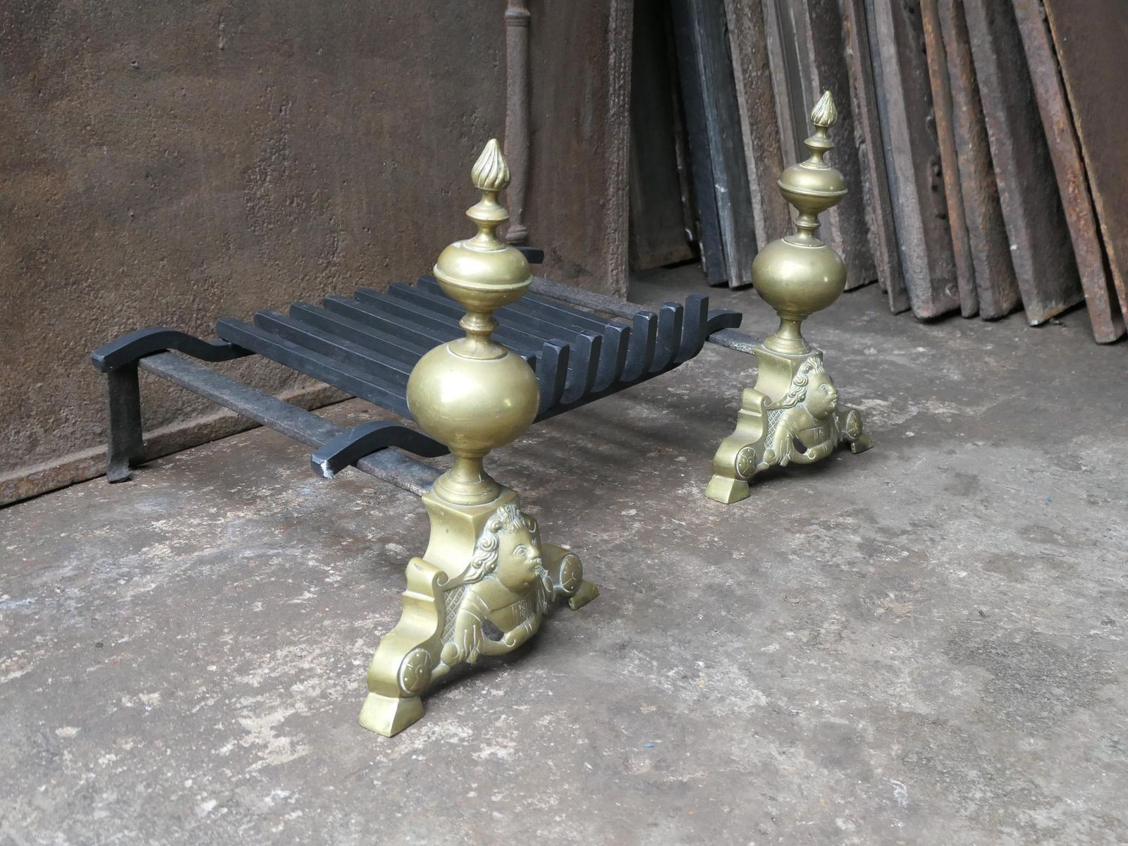 French Louis XIV Style Fire Grate, Fireplace Grate photo vintage