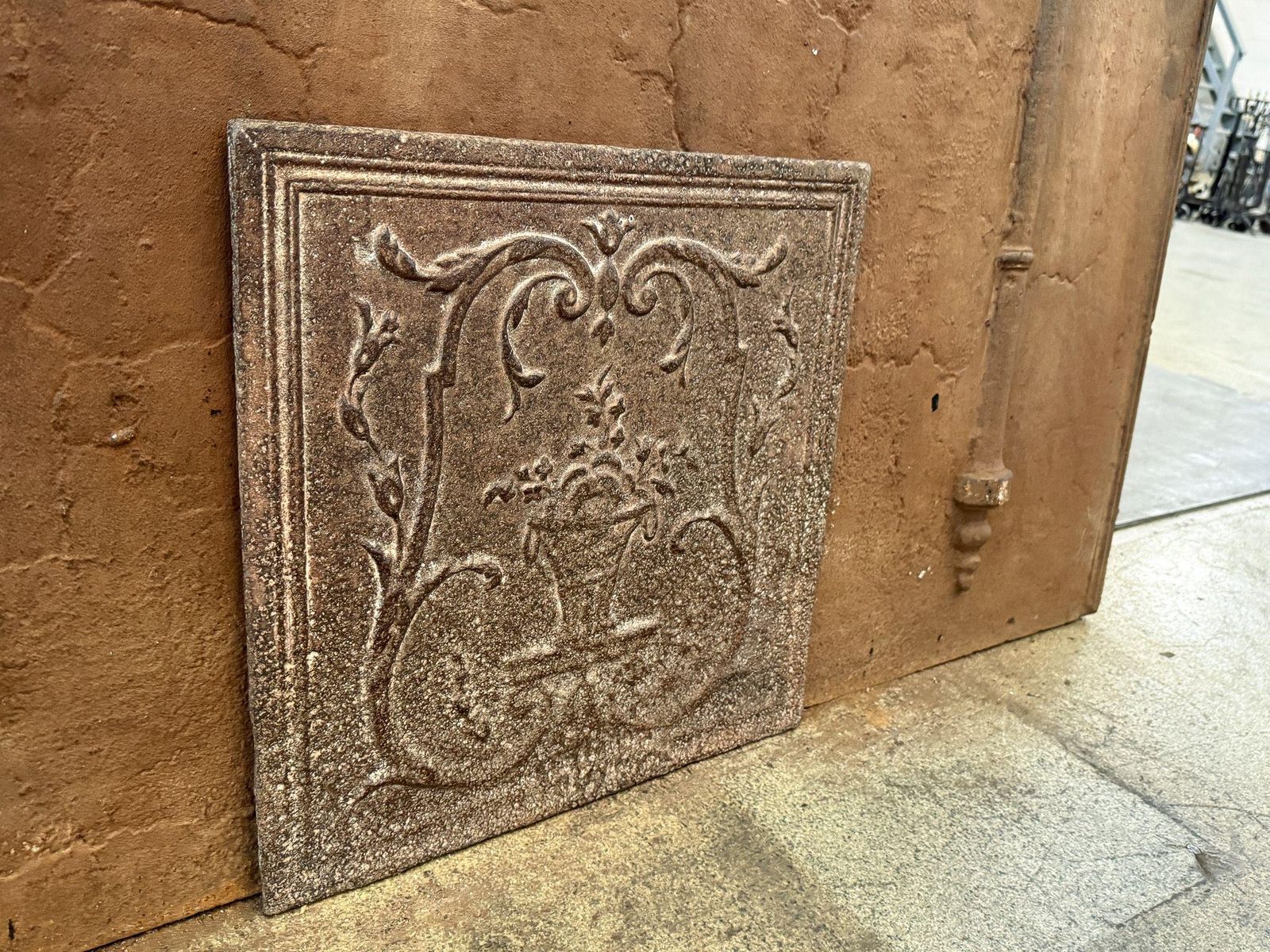 Neoclassical 'Flower Basket' Fireback / Backsplash, Early 19th Century photo vintage
