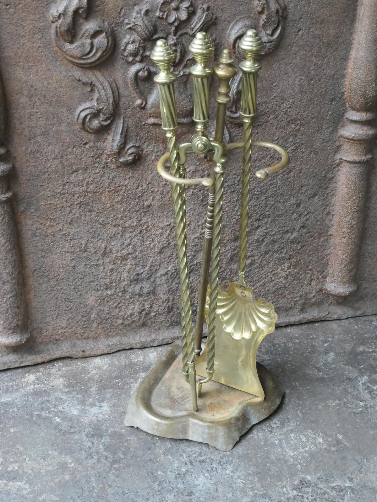19th C. English Brass Victorian Fireside Companion Set photo 576.0