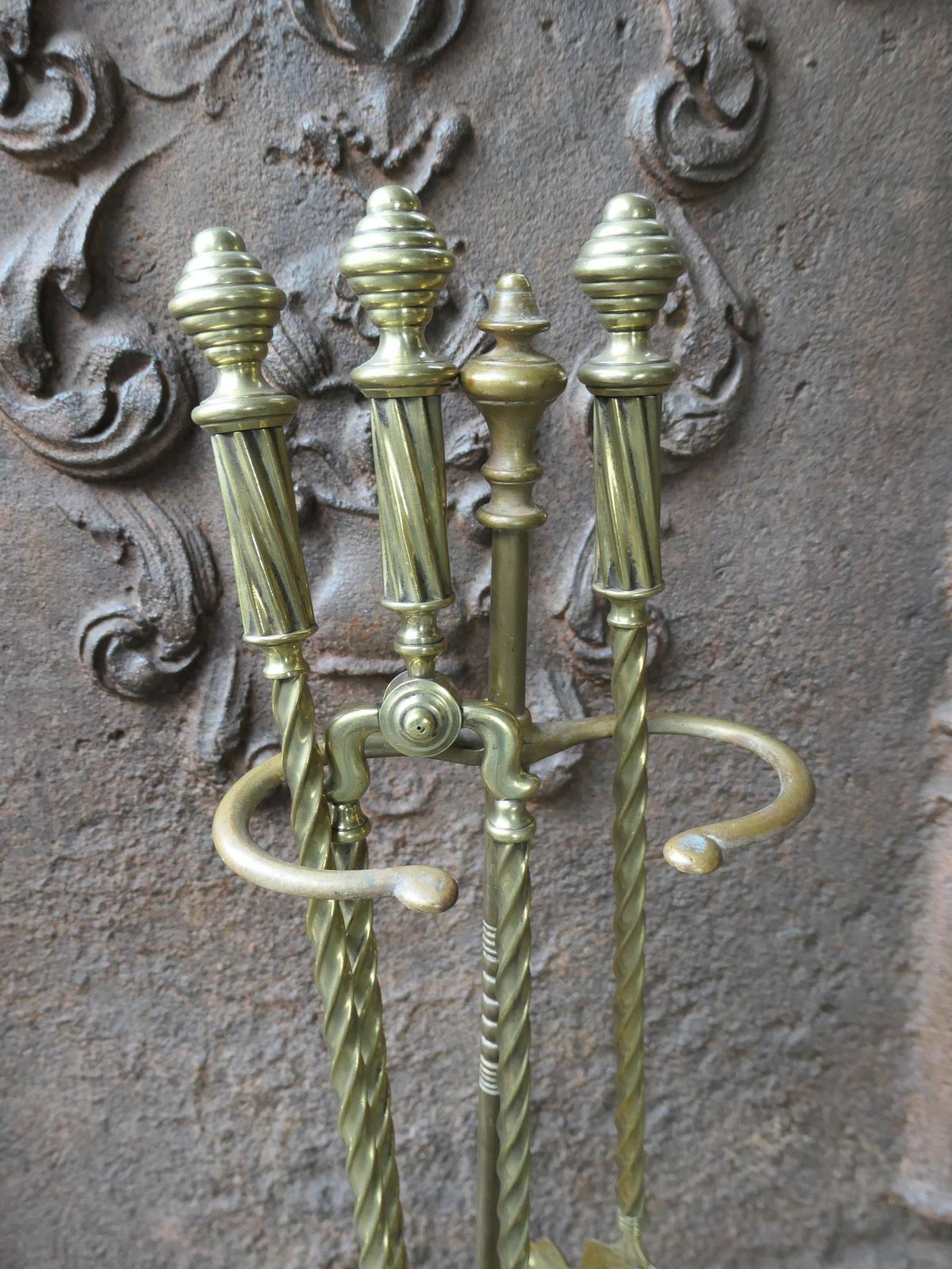19th C. English Brass Victorian Fireside Companion Set photo vinterior