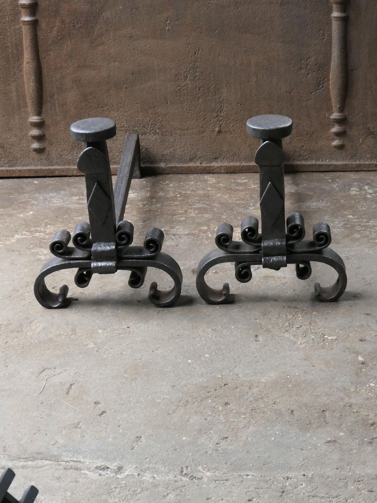 Large Antique French Louis XV Period Fire Andirons, 18th Century photo furniture