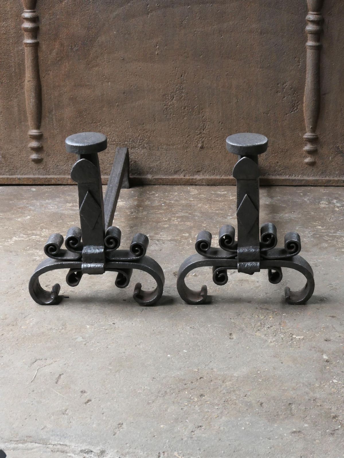Large Antique French Louis XV Period Fire Andirons, 18th Century photo for sale