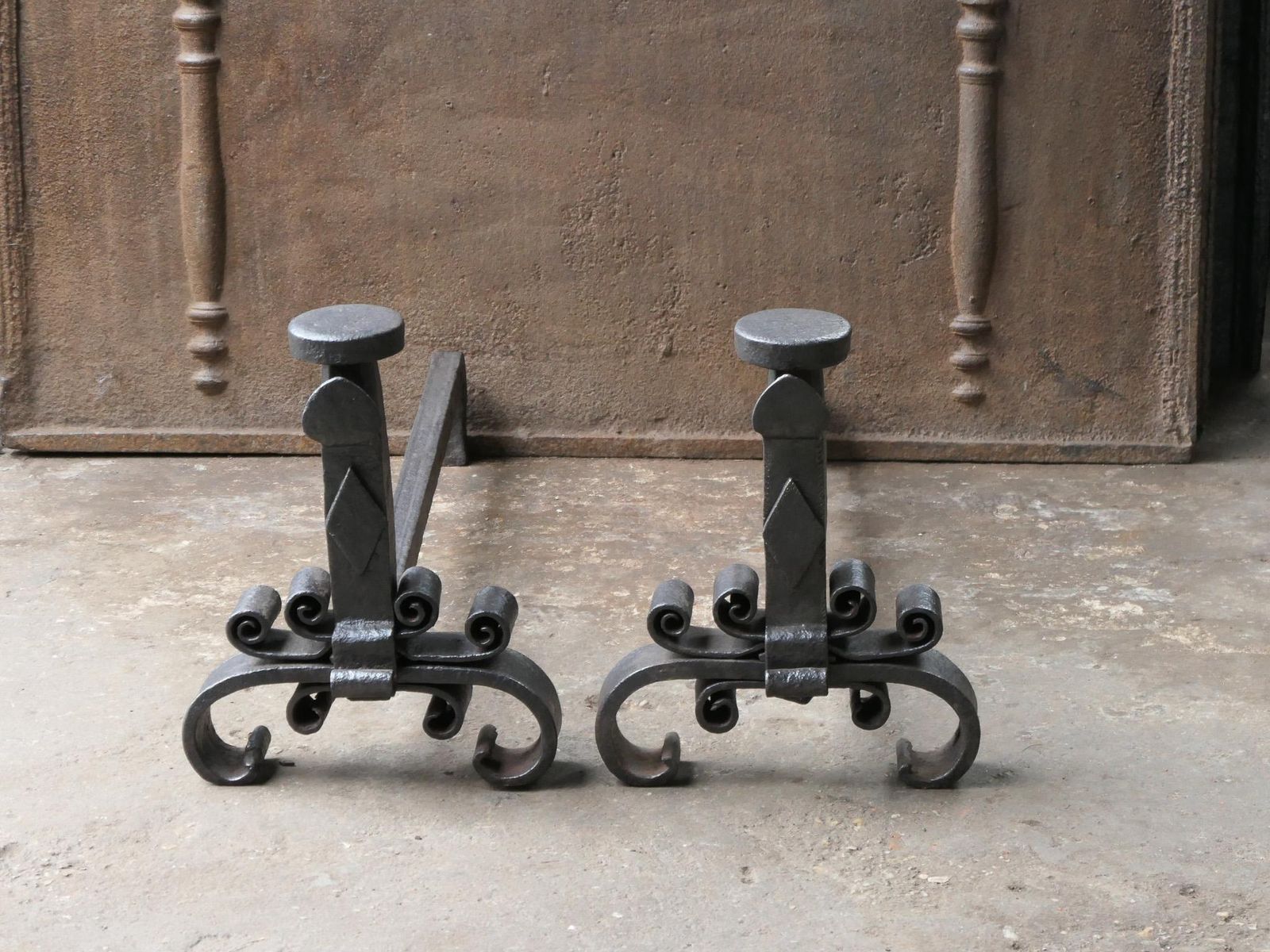 Large Antique French Louis XV Period Fire Andirons, 18th Century photo Home Fixtures