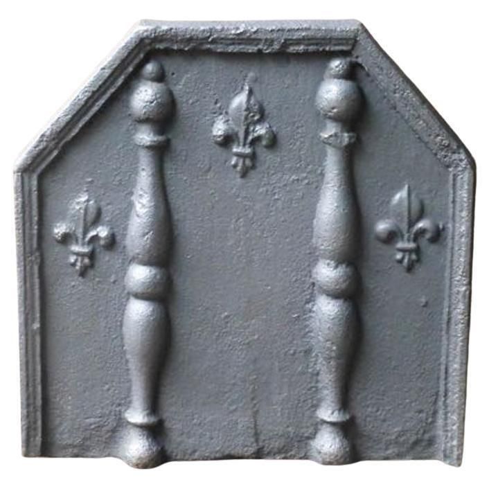 18th Century French Fireback / Backsplash With Pillars And Fleur De Lys