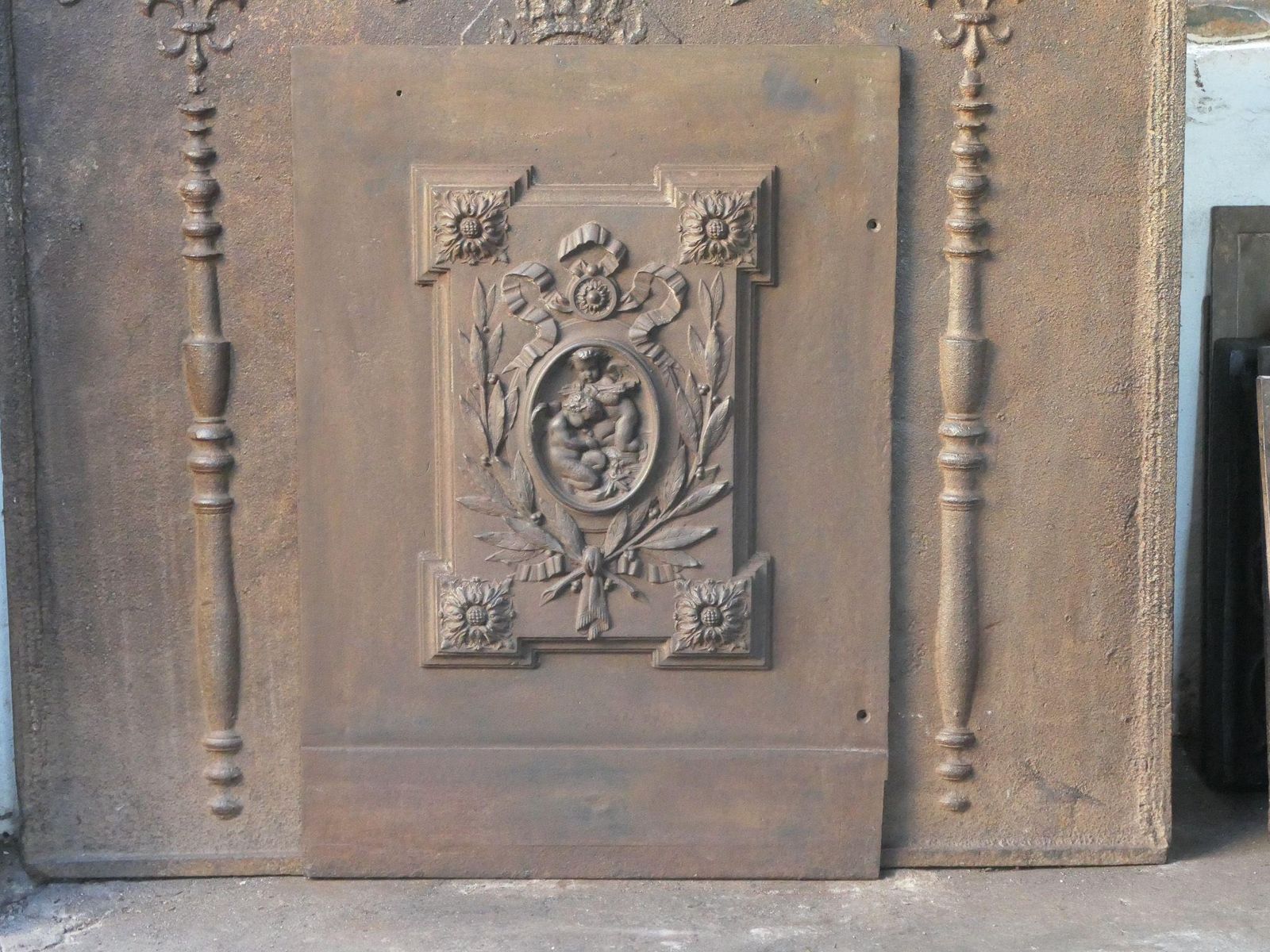 Belgian Victorian 'Cupids' Fireback / Backsplash, Early 20th Century photo furniture