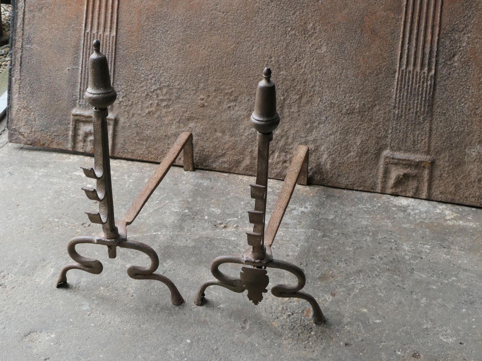 Antique French Louis XV Fire Andirons, 18th Century photo vinterior