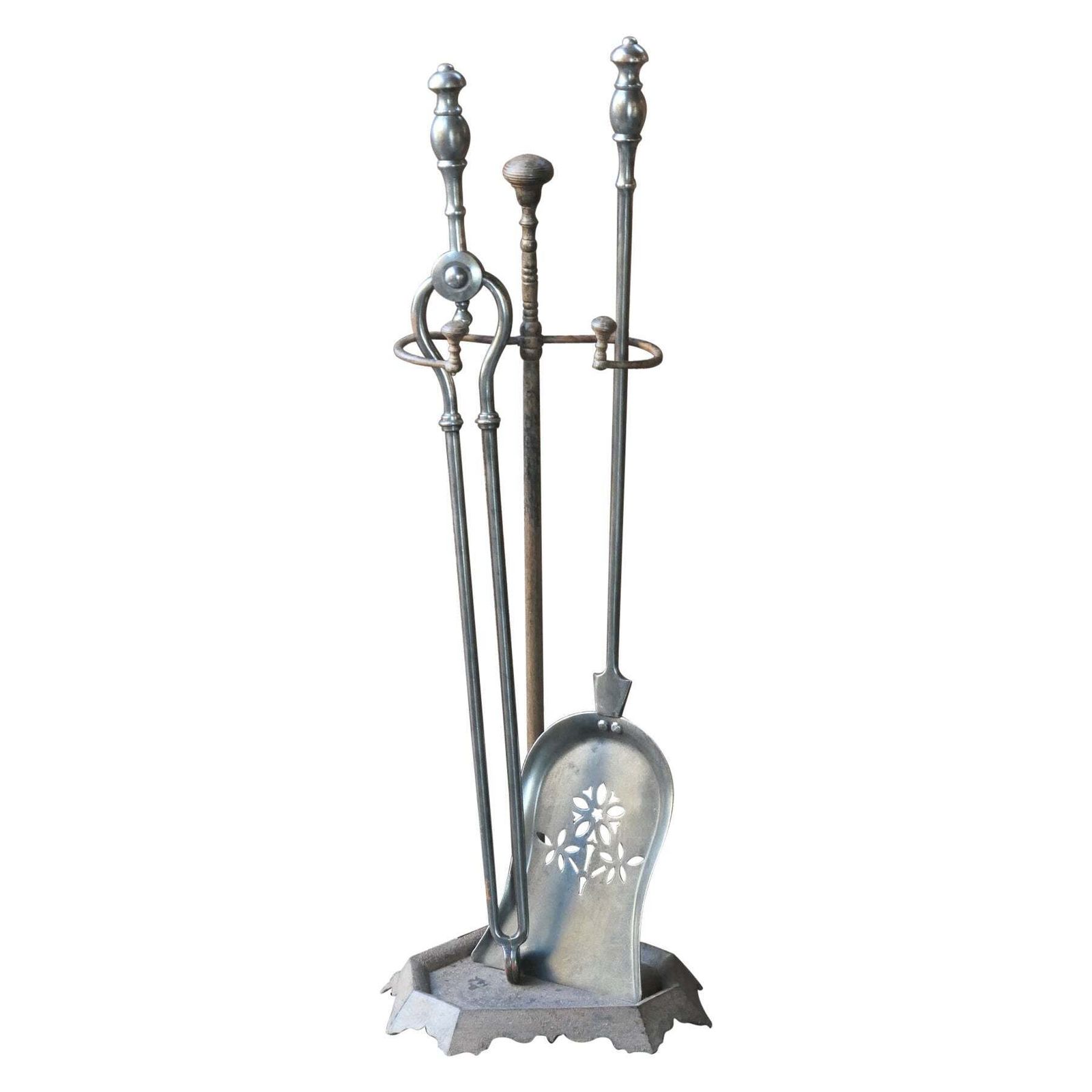 19th C. English Polished Steel And Brass Victorian Companion Set