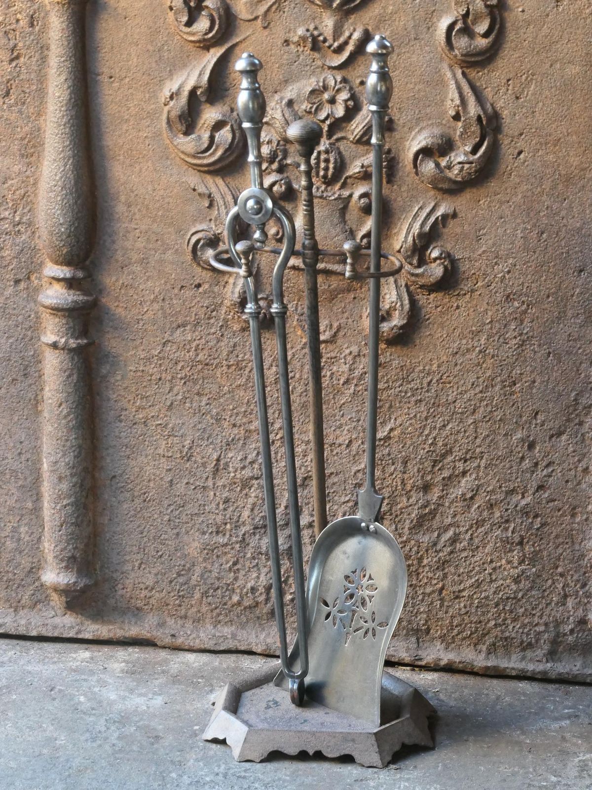 19th C. English Polished Steel And Brass Victorian Companion Set photo Home Fixtures