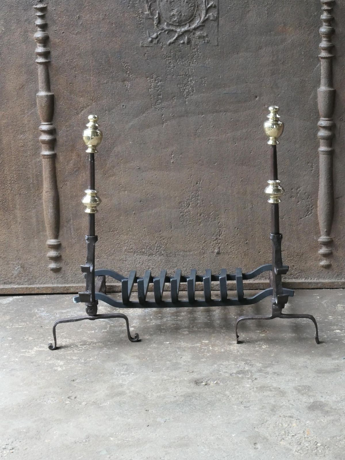 Antique French Louis XIV Period Fireplace Grate, 17th Century photo for sale