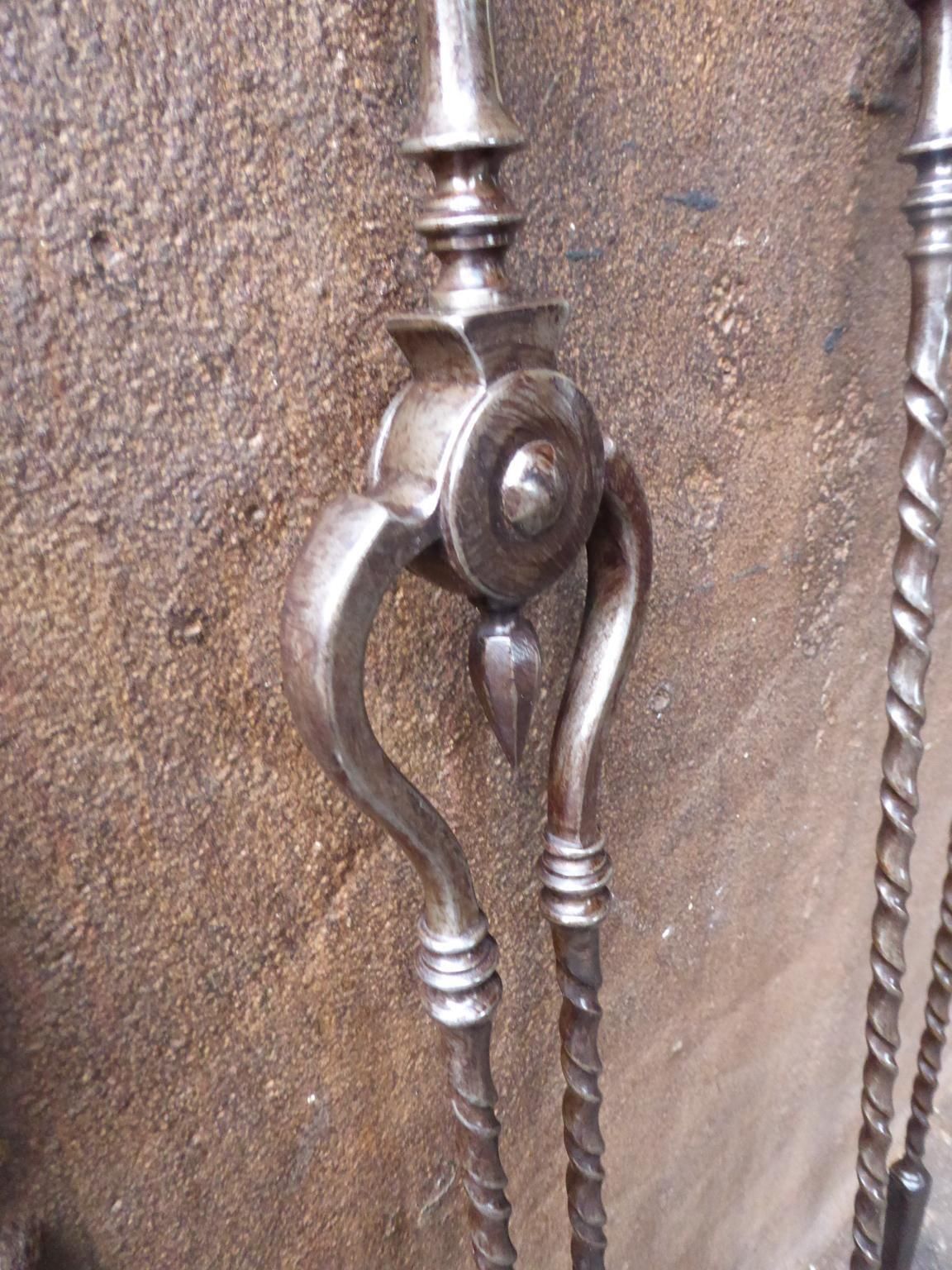 English Georgian Fireplace Tool Set Or Fire Irons, 18th 19th Century photo vintage