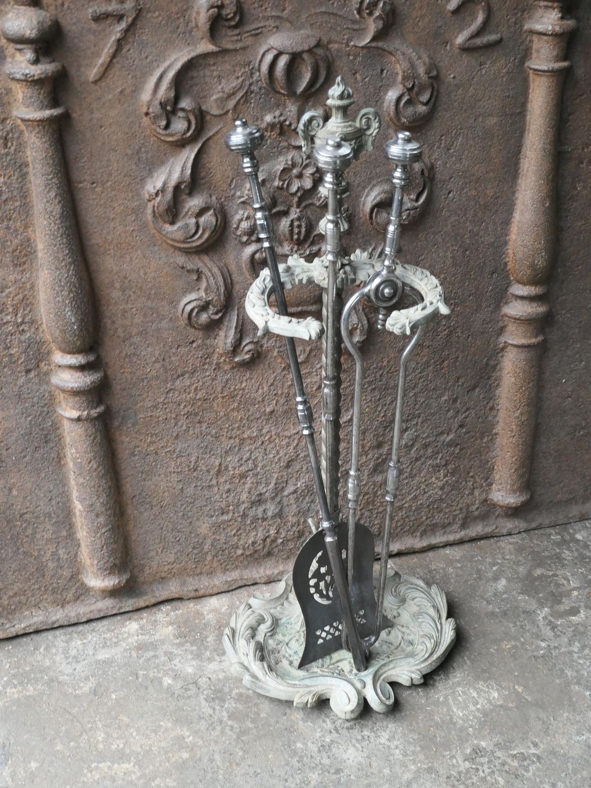 Large 18th 19th C. English Polished Steel Georgian Fireside Companion Set photo for sale