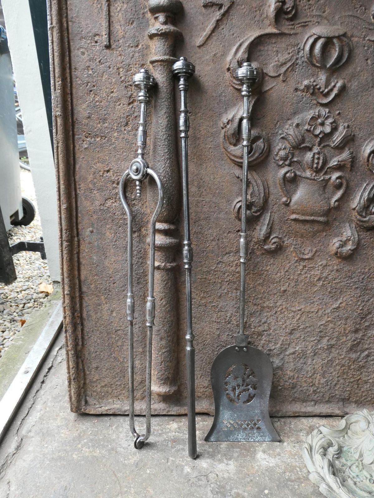 Large 18th 19th C. English Polished Steel Georgian Fireside Companion Set photo vinterior