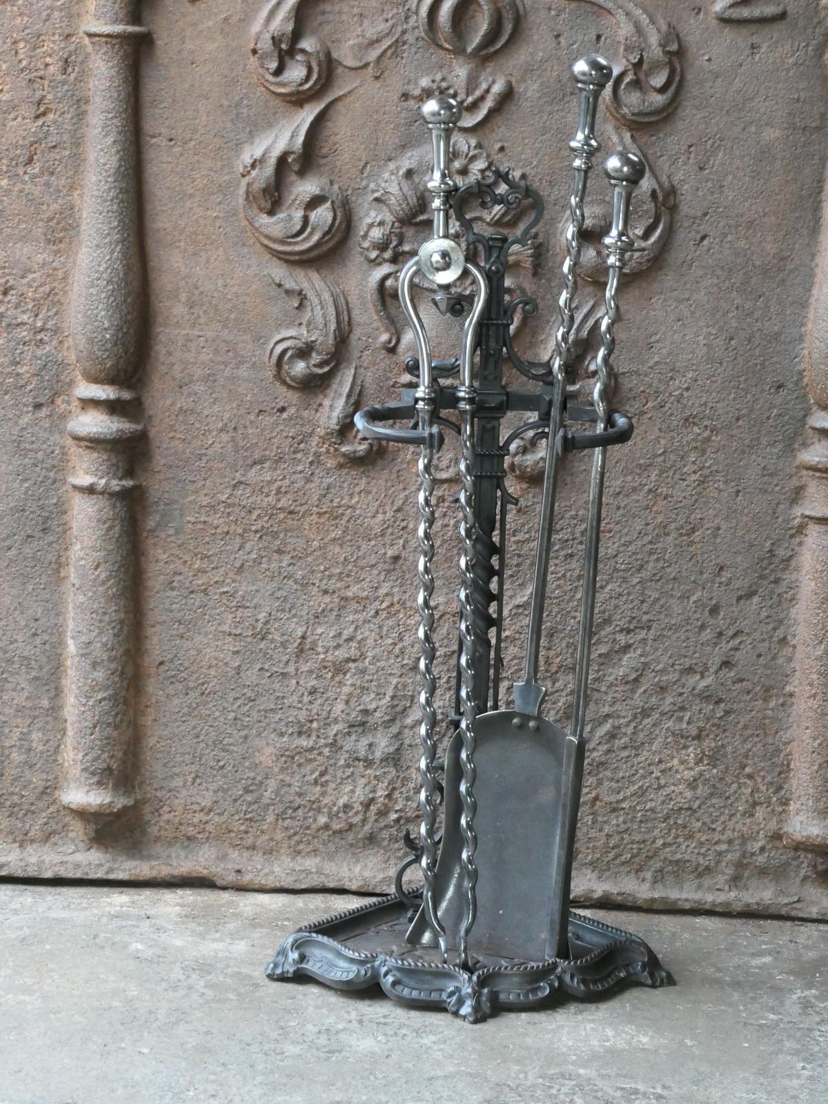 English Polished Steel Victorian Fireside Companion Set, 19th C photo furniture