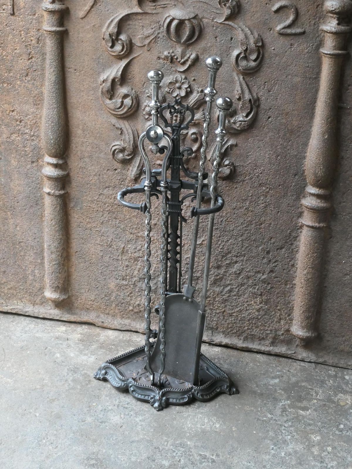 English Polished Steel Victorian Fireside Companion Set, 19th C photo Home Fixtures