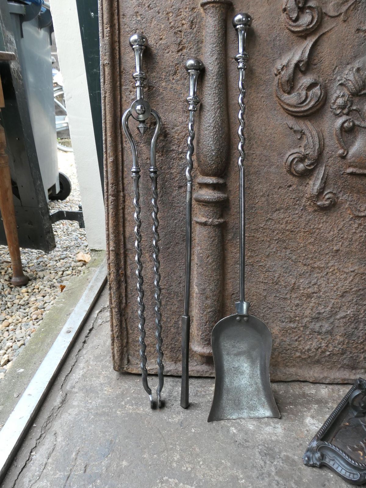 917.0 English Polished Steel Victorian Fireside Companion Set, 19th C photo