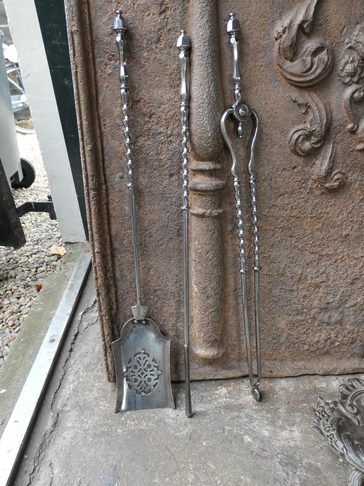 18th   19th C. English Georgian Polished Steel Fire Irons photo vintage