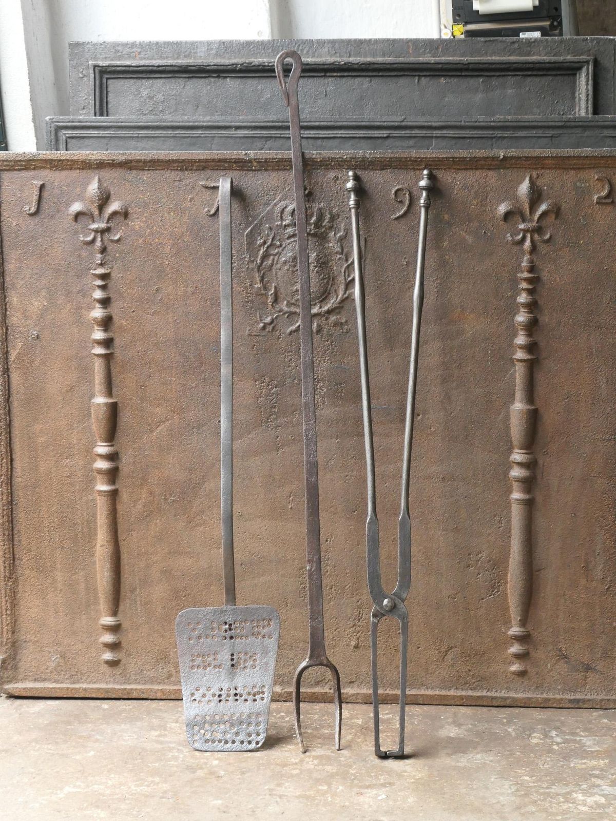 Large French Neoclassical Fireplace Tools, 18th 19th Century photo for sale