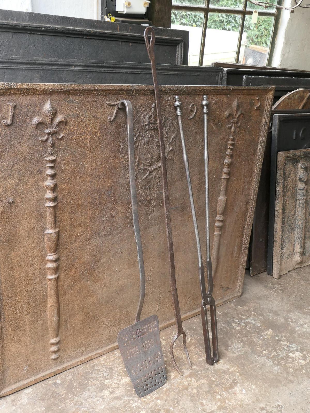 Large French Neoclassical Fireplace Tools, 18th 19th Century photo 1088.0