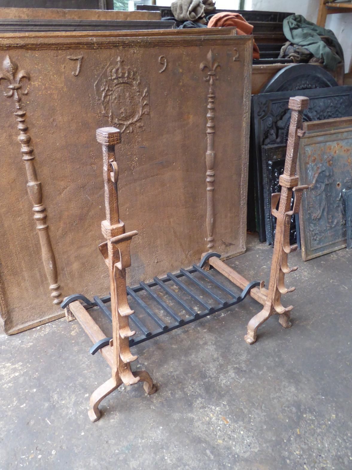 Large French Louis XIII Period Fireplace Grate Or Fire Basket, 17th Century photo furniture
