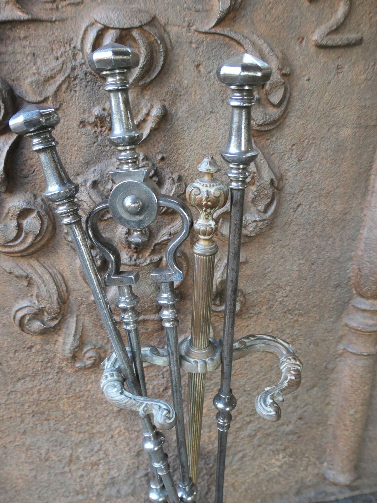 Large 18/19th C. English Polished Steel Georgian Fire Companion Set photo 1173.0