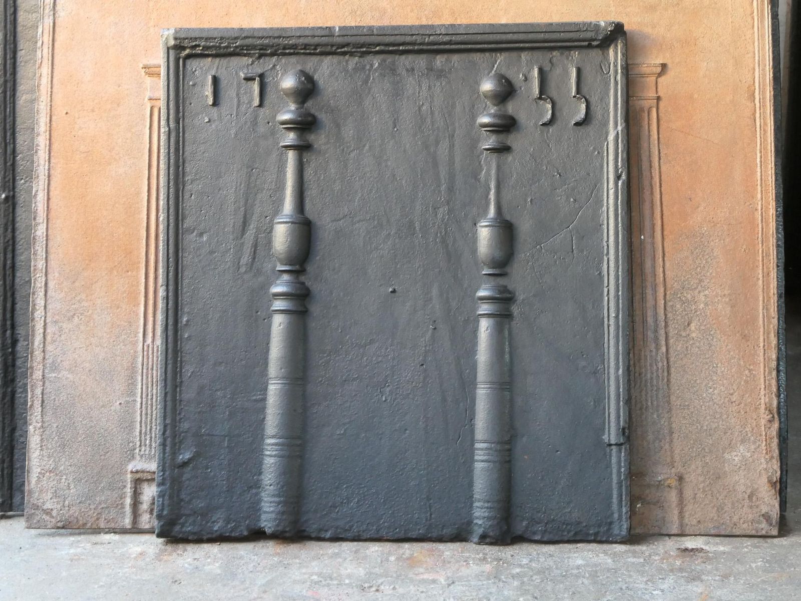 18th Century French Fireback / Backsplash With Pillars Of Hercules, Dated 1755 photo Home Fixtures