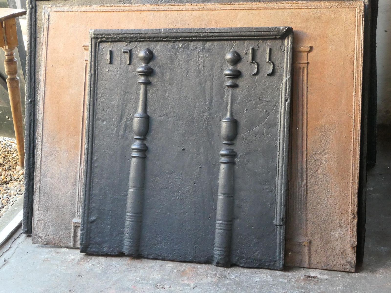 18th Century French Fireback / Backsplash With Pillars Of Hercules, Dated 1755 photo vintage