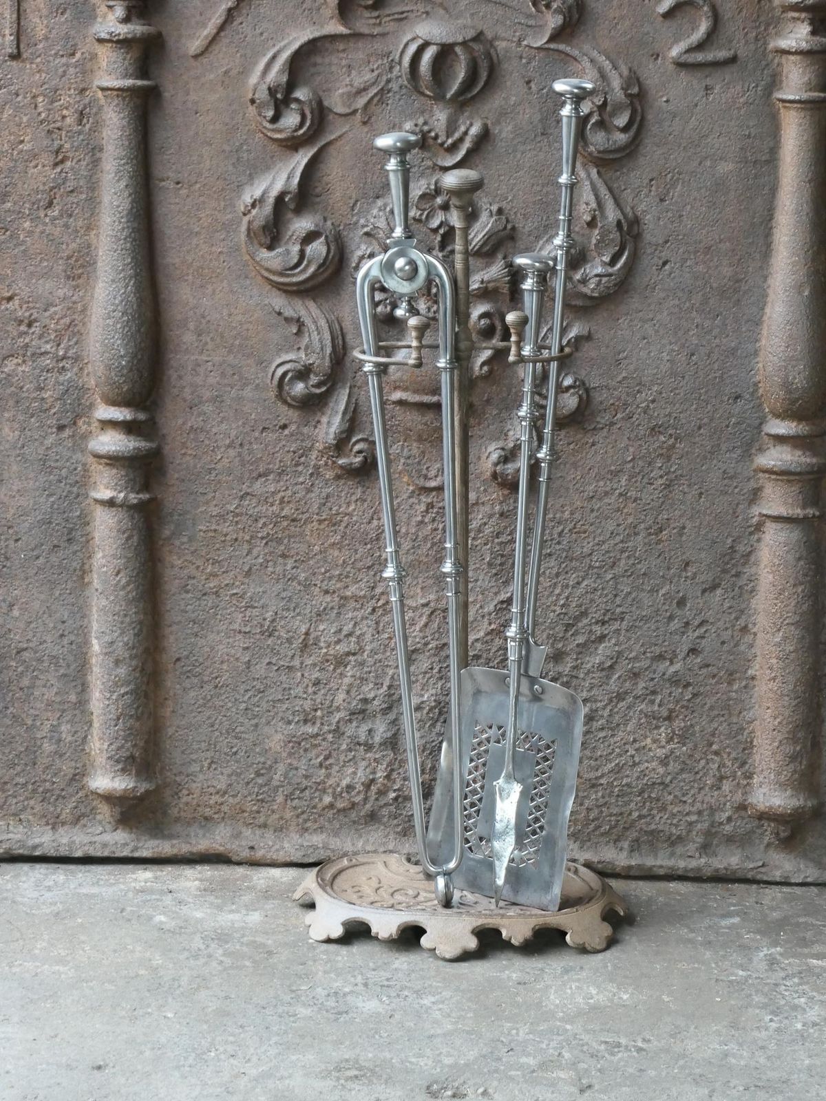 Large 18th   19th C. English Georgian Polished Steel Fire Irons photo for sale