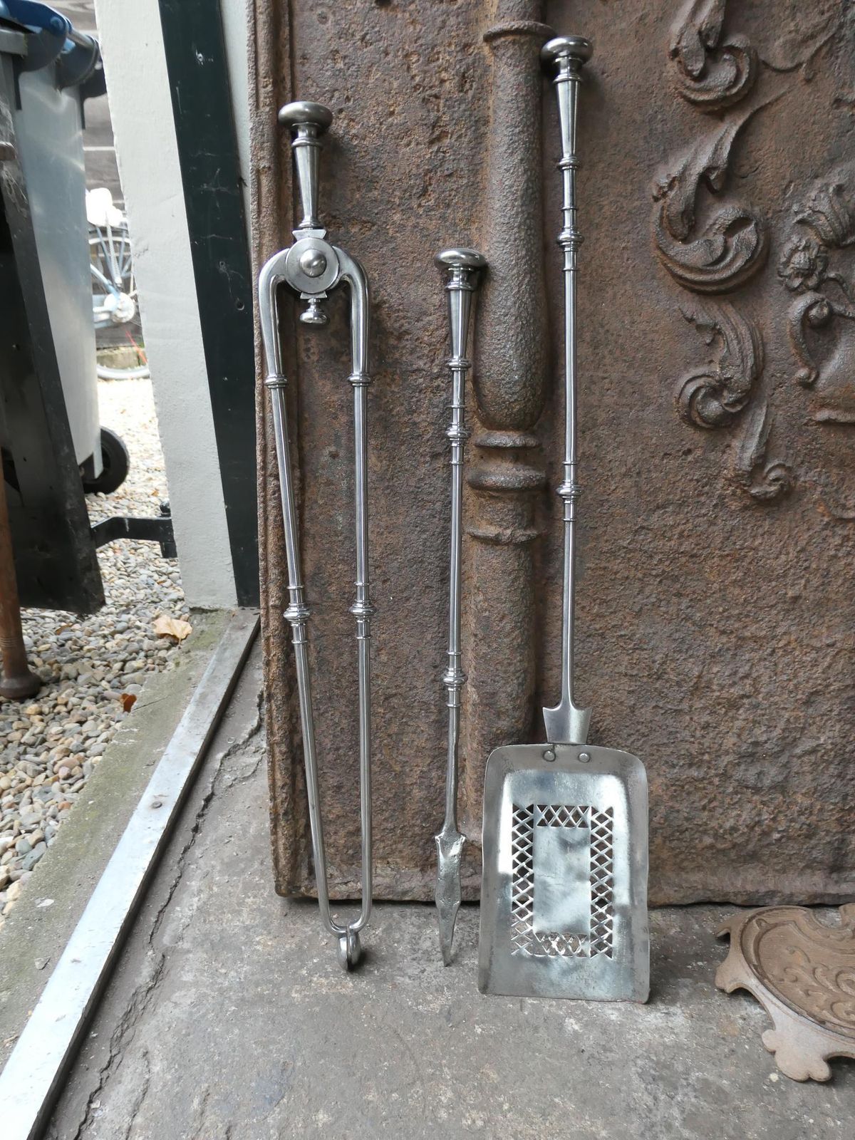 Home Fixtures Large 18th   19th C. English Georgian Polished Steel Fire Irons photo