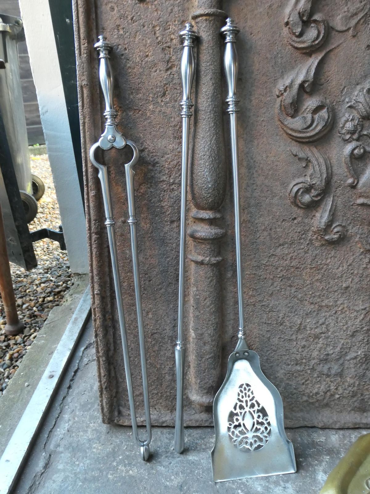 Home Fixtures English Brass An Polished Steel Georgian Fireplace Tool Set, 18th 19th C photo