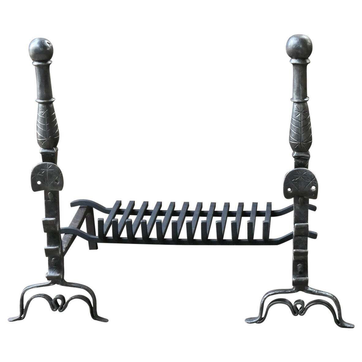 Beautiful French Gothic Fireplace Grate Or Fire Basket, 17th Century