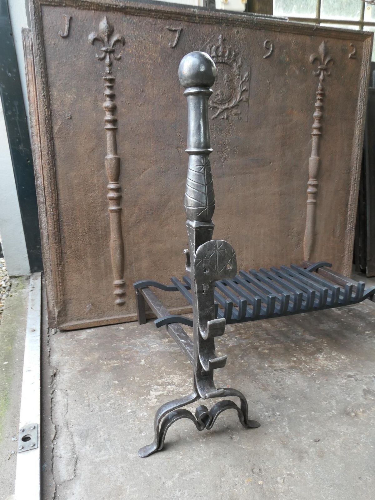 Beautiful French Gothic Fireplace Grate Or Fire Basket, 17th Century photo vintage