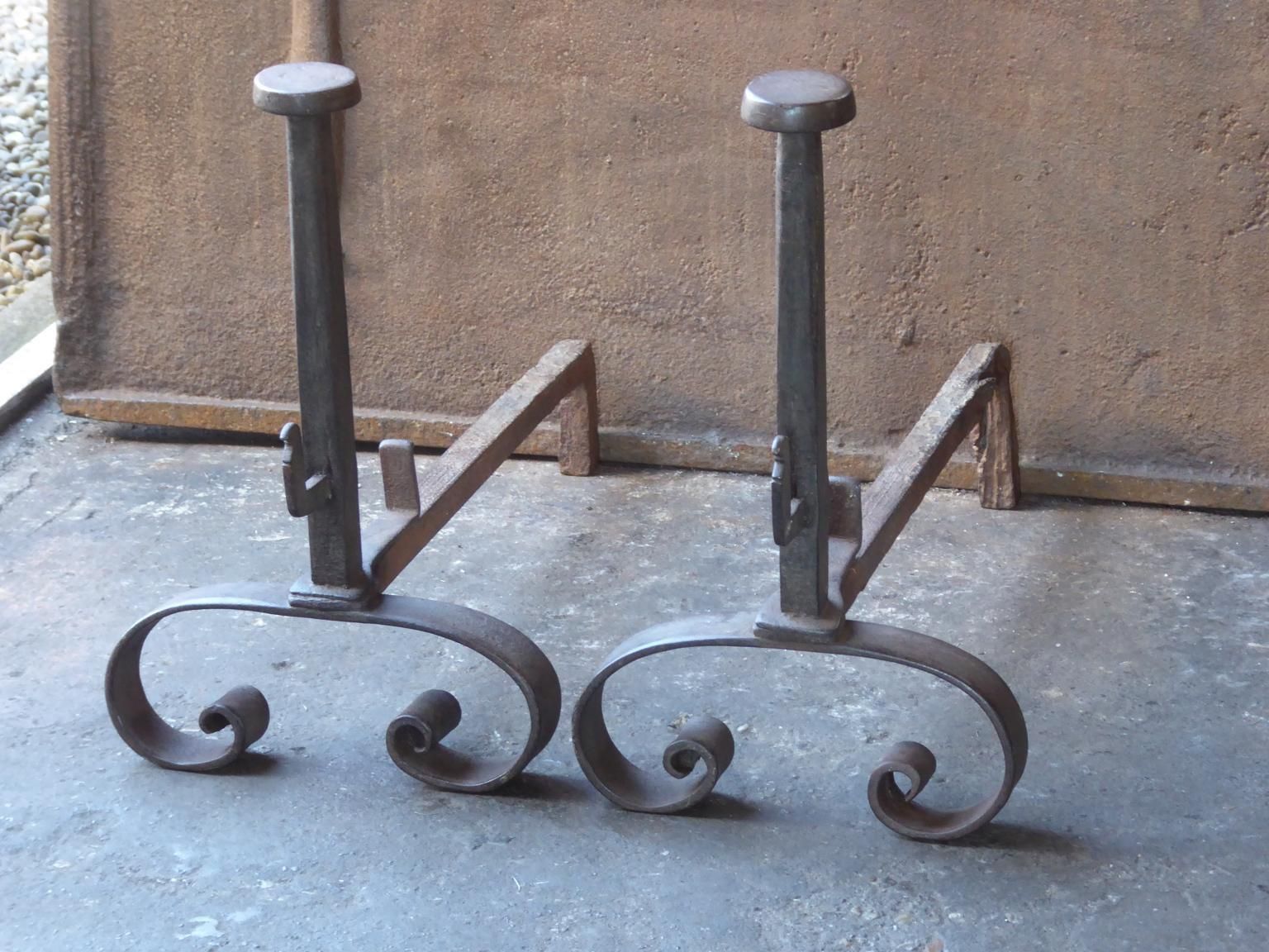 Hand Forged French Napoleon III Andirons Or Firedogs, 19th Century photo furniture