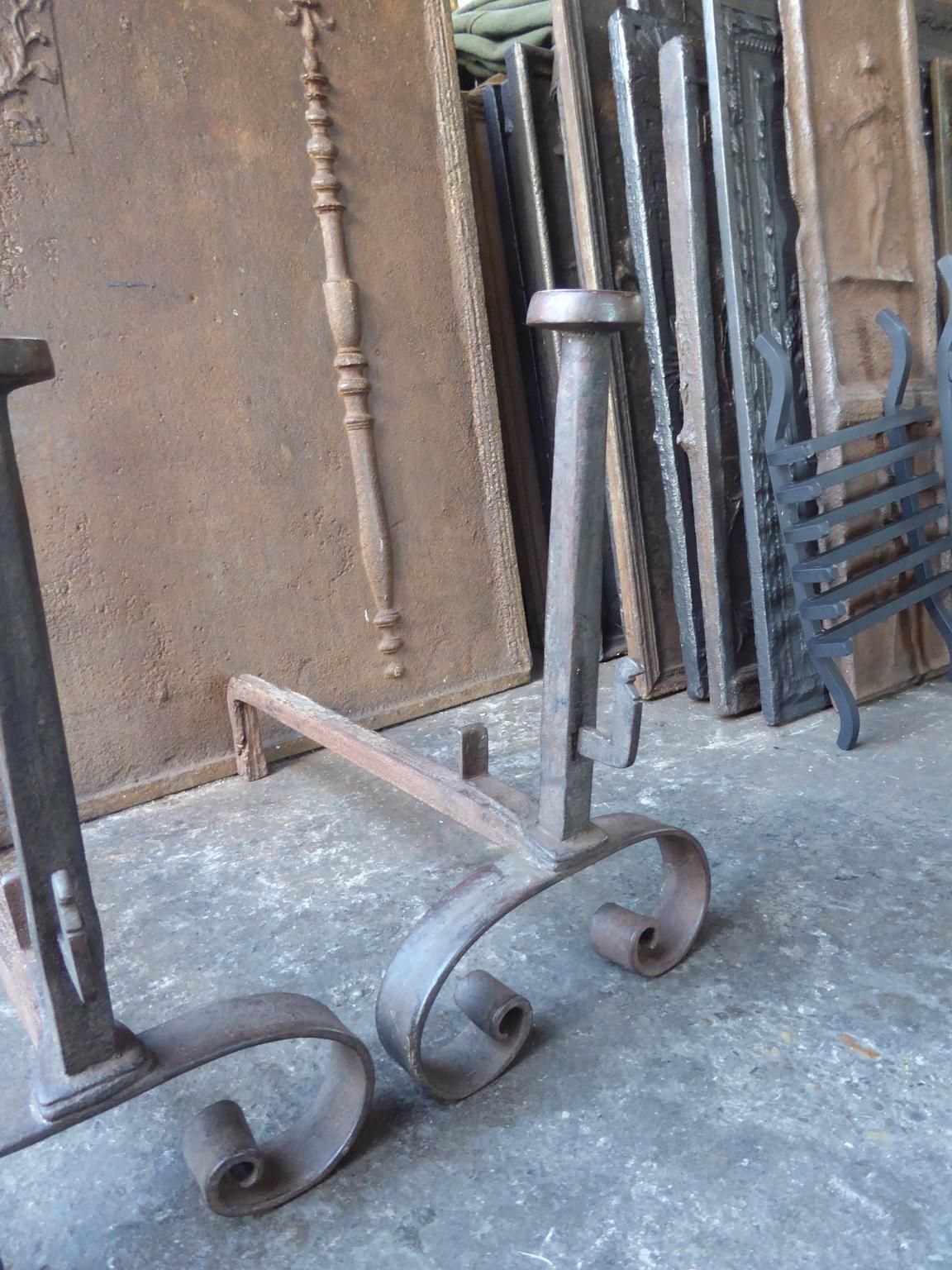 Hand Forged French Napoleon III Andirons Or Firedogs, 19th Century photo 200.0