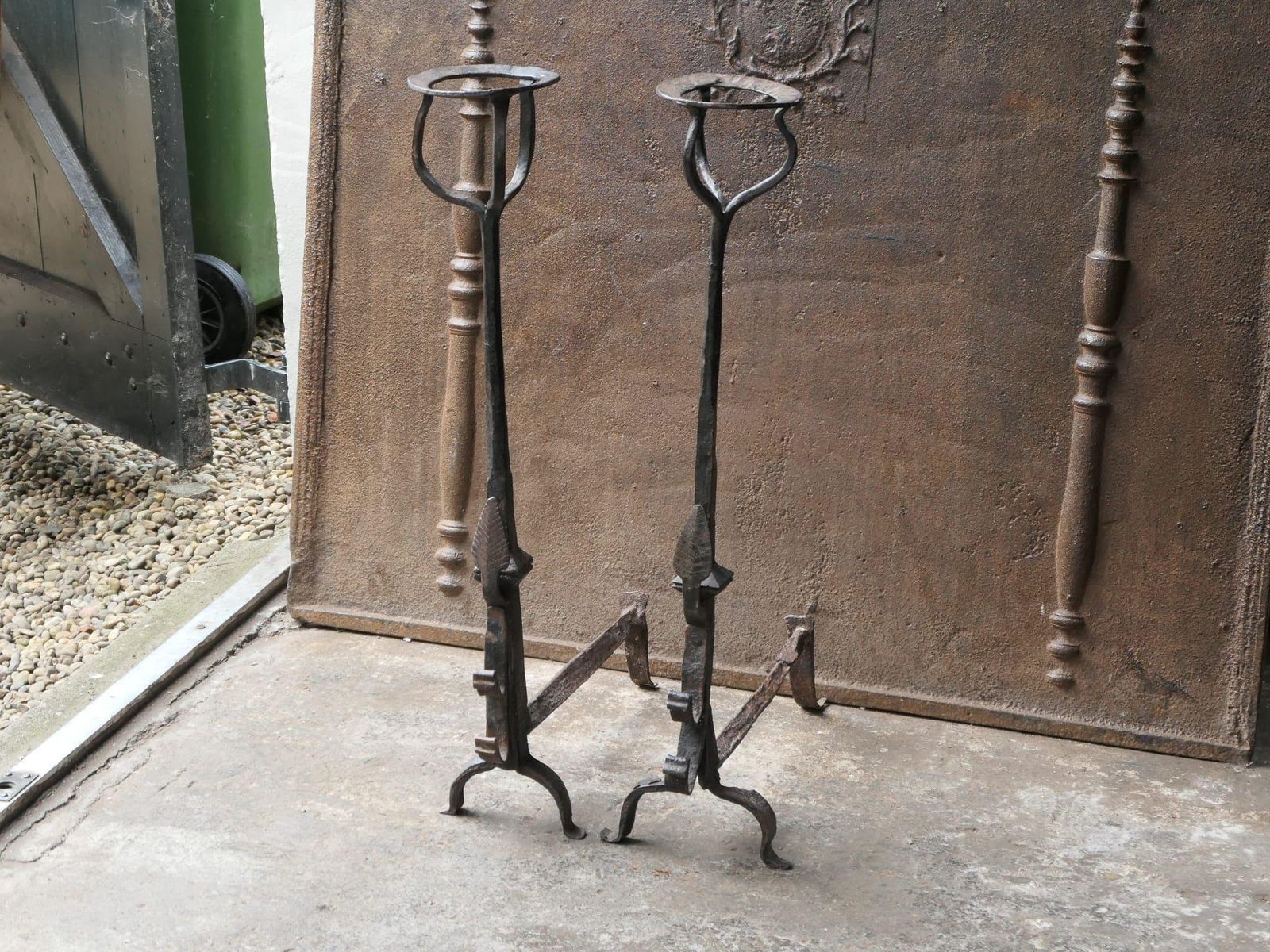 Large French Gothic Style Andirons Or Firedogs photo vinterior